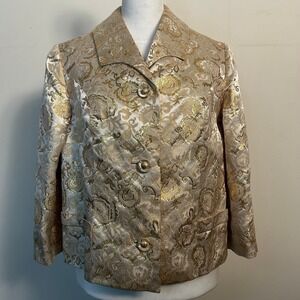 Vintage Hong Kong Custom Tailored Silk Metallic Brocade Cocktail Jacket, 60s/70s